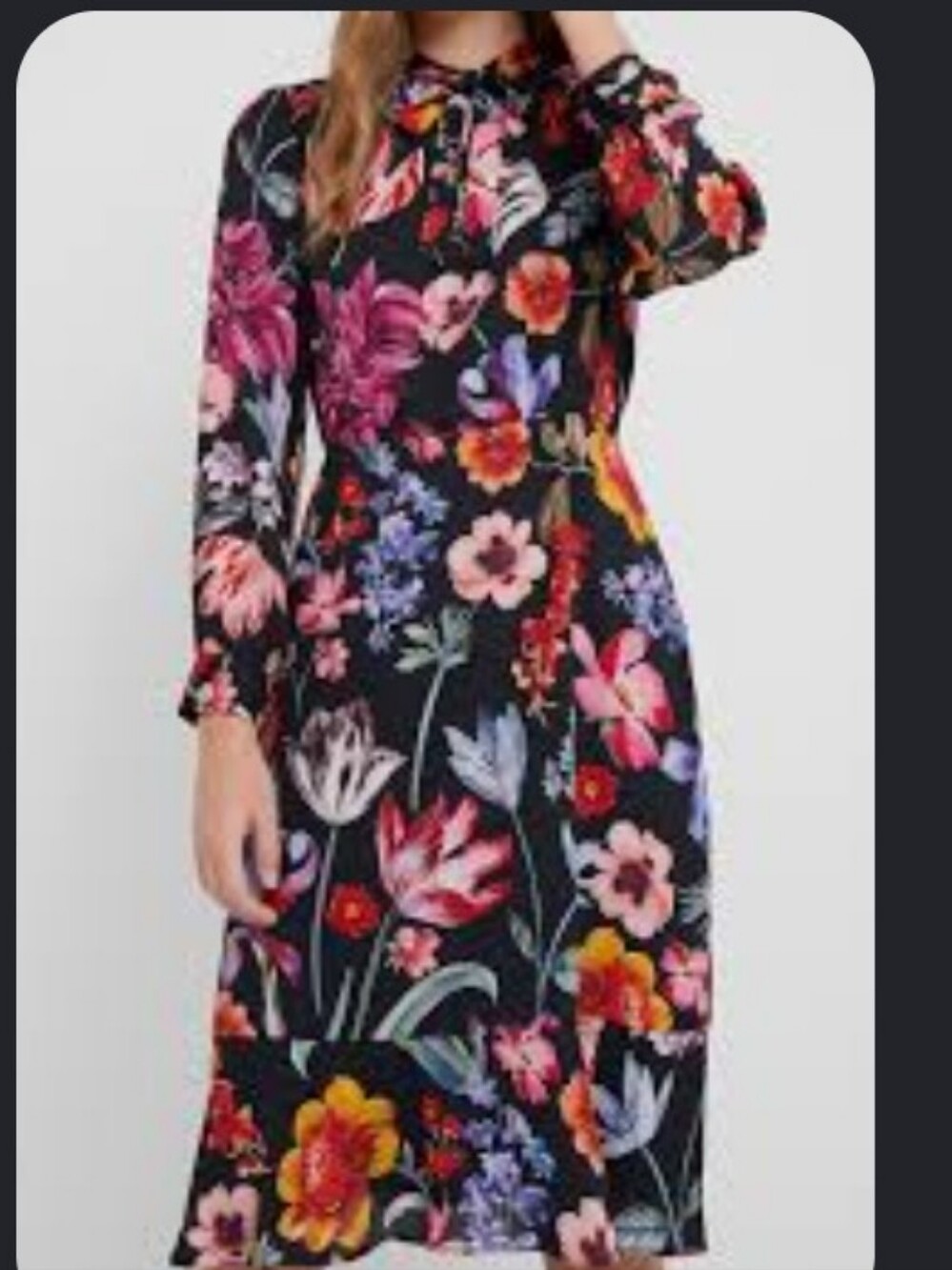 J. Crew Black Floral Tie-Neck Long-Sleeve Dress